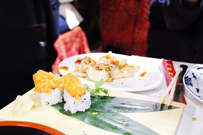 Close-up of sushi in plate