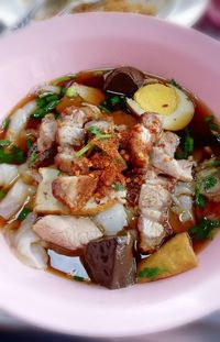 High angle view of meal served in bowl