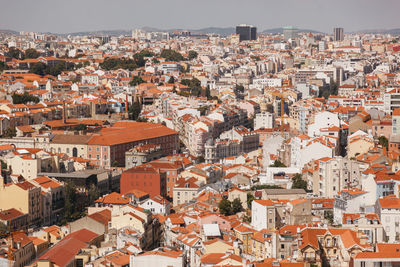 High angle view of lisbon city against sky