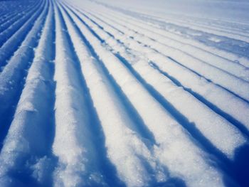 High angle view of snow covered field