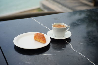 High angle view of breakfast on table