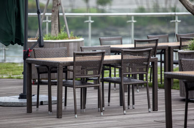 Whicker chairs and tables at outdoor cafe