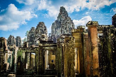 Low angle view of old temple against sky