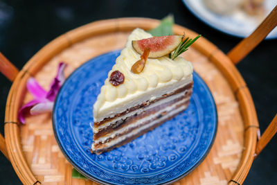 Close up of carrot cake in the cafe.