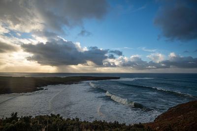 Large swells hot the irish coastline at muckross on the wild atlantic way in ireland.