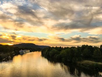 Scenic view of lake against sky during sunset