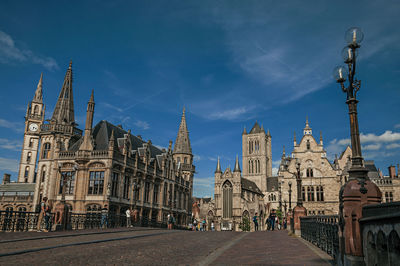 St. michael bridge and gothic buildings in ghent. a city full of gothic buildings in belgium.