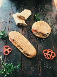 High angle view of bread on cutting board