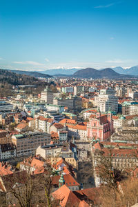 High angle view of town against sky