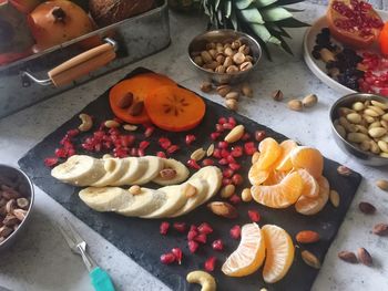 High angle view of food on table