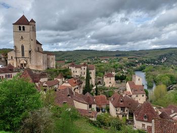 High angle view of townscape against sky