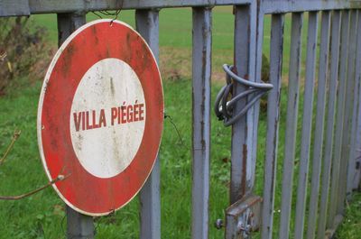 Close-up of road sign