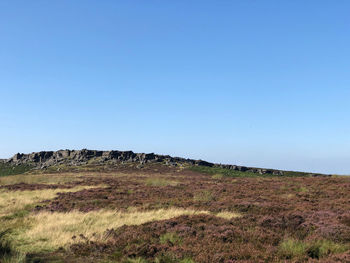 Scenic view of land against clear blue sky