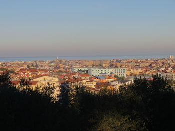 View of town against clear sky