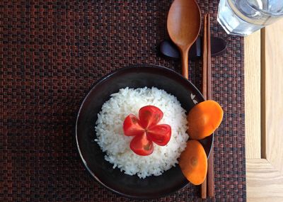 High angle view of breakfast on table
