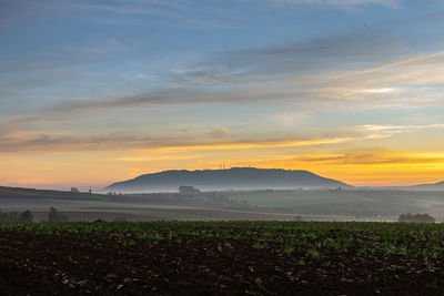 Scenic view of field against sky during sunset