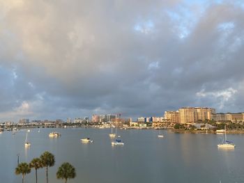 City by sea against sky