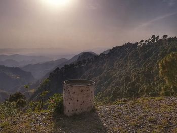 Scenic view of mountains against sky during sunset