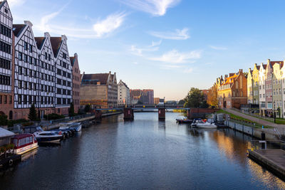 Canal amidst buildings in city against sky