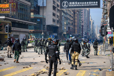 People walking on city street