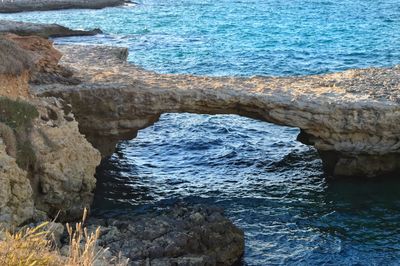 High angle view of rock formation at sea shore