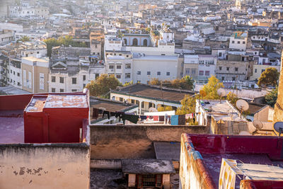 High angle view of traditional old residential buildings and houses