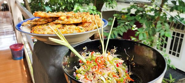 High angle view of food on table