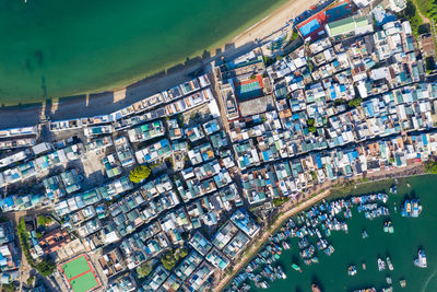 High angle view of buildings in city