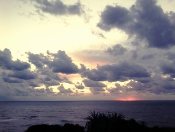 Scenic view of sea against cloudy sky