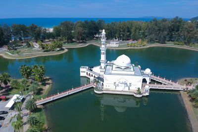 High angle view of ship in lake