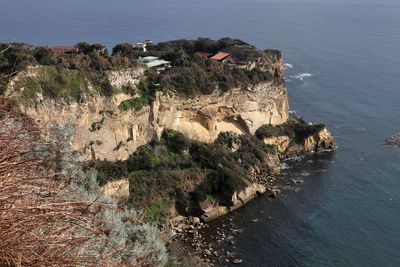 High angle view of rocks on beach