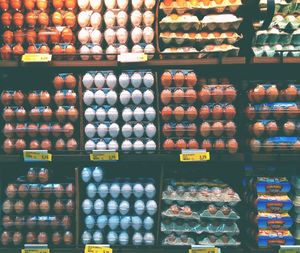 Full frame shot of eggs for sale at store