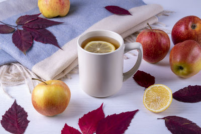 High angle view of breakfast on table