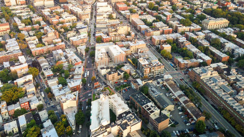 Aerial bird's eye views of downtown jersey city, nj