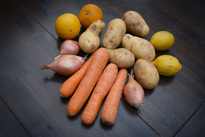 High angle view of fruits on table