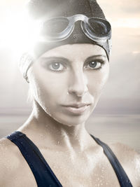 Close-up portrait of woman with water