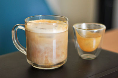 Close-up of coffee served on table