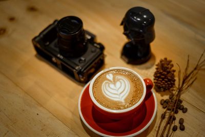 High angle view of coffee on table