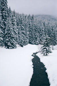Snow covered landscape against clear sky