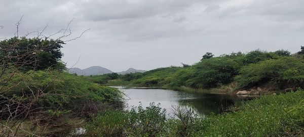 Scenic view of lake against sky