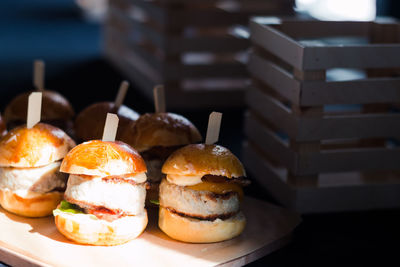 Close-up of burger on table