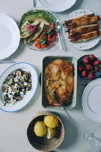 High angle view of vegetarianer food served on table