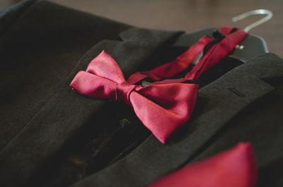 Close-up of bow tie and suit