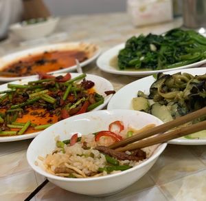 Close-up of meal served in plate