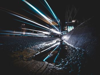 View of illuminated train at night