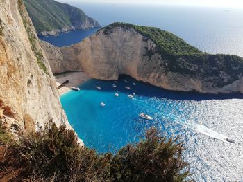 High angle view of bay and rocks