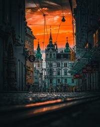 High angle view of city street at night