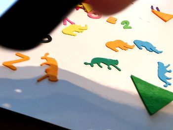 High angle view of toys on table