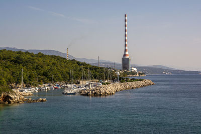 Scenic view of sea and buildings against sky