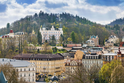 View of historical center of karlovy vary from hill, czech republic